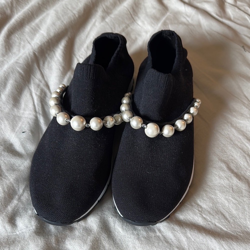 Jimmy Choo Black Sneakers with Pearl Detail